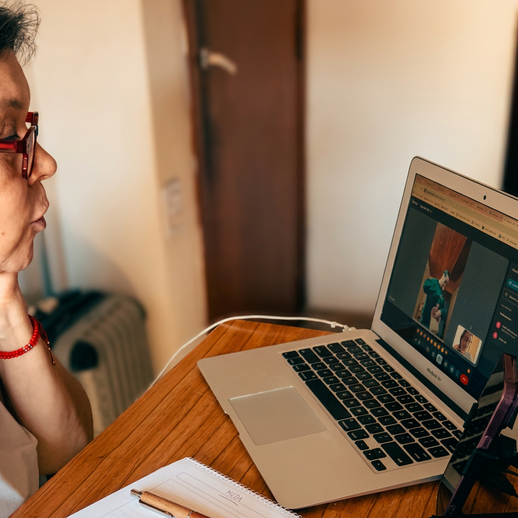 Ceci en una videollamada de mentoría personalizada